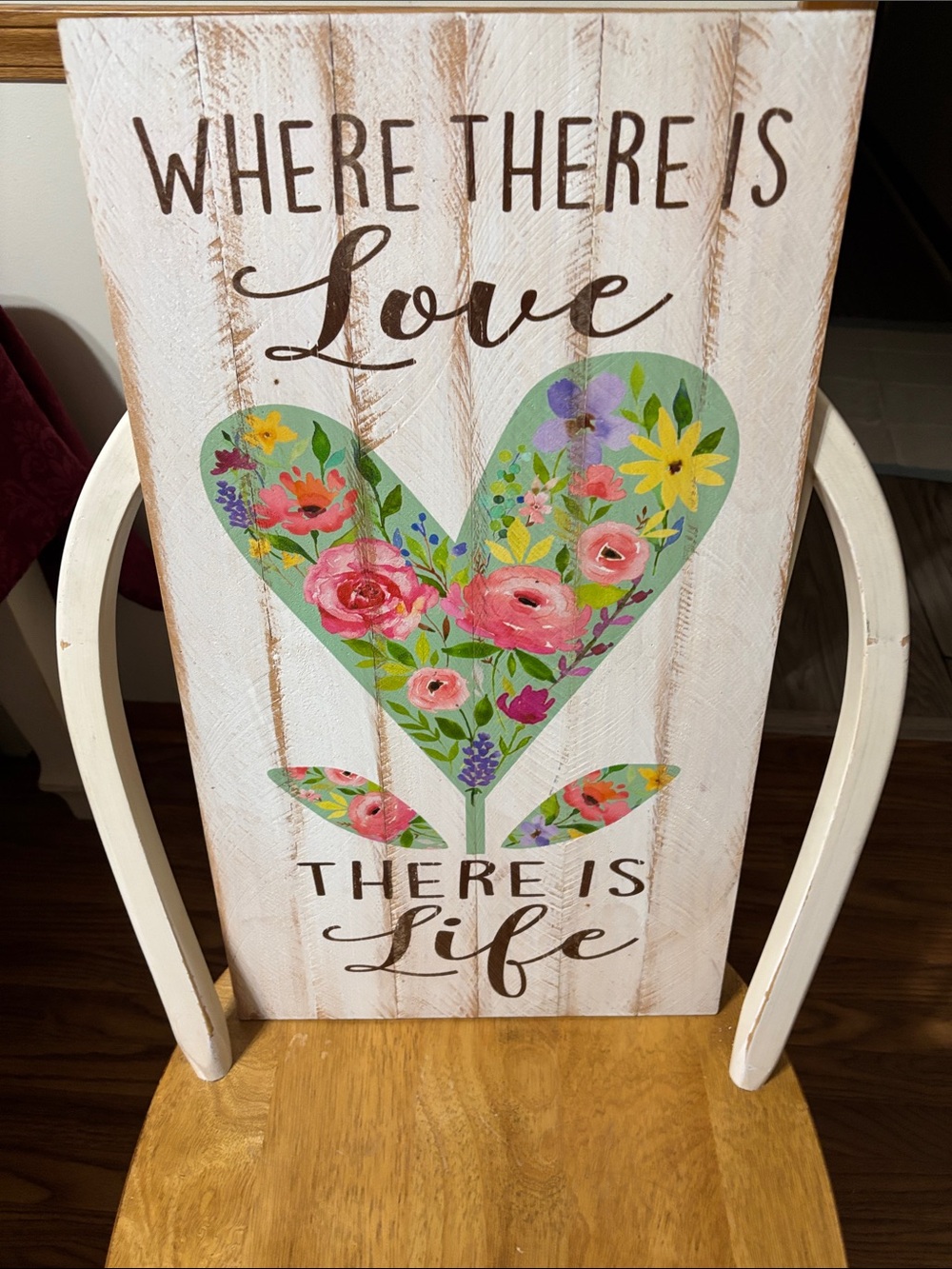 Where There Is Love Floral Heart Wall Art - White & Green
